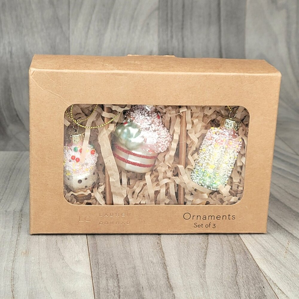 LC Lauren Conrad Ornaments Set 3 ICE CREAM (approx. 2")- New